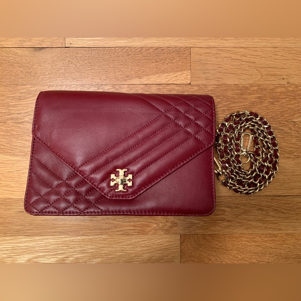 Tory Burch Burgundy Leather Kira Envelope Flap Shoulder Bag